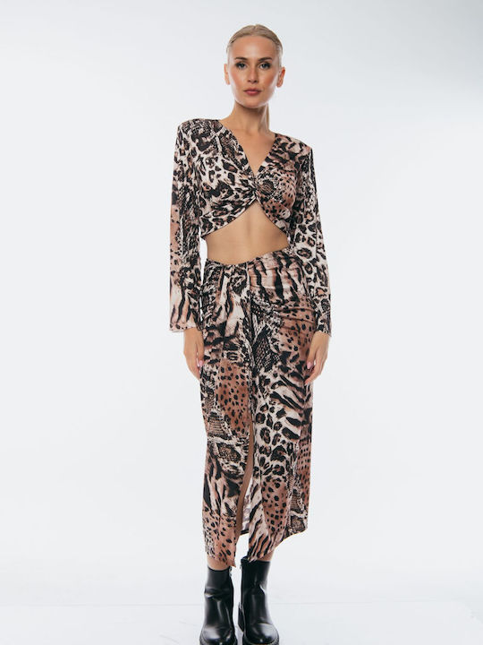 Dress Up Set with High-waisted Maxi Skirt Leopard Black