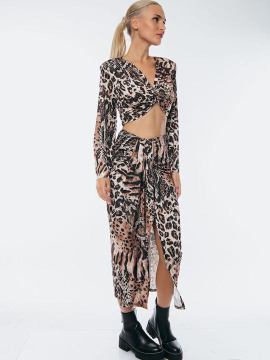 Set mit Hoch tailliert Maxi Rock Leopard Black
