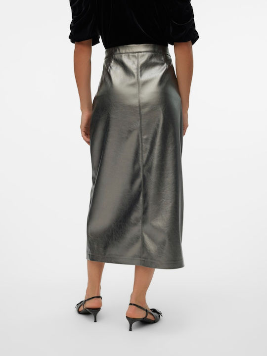 Vero Moda Leather Midi Skirt Silver