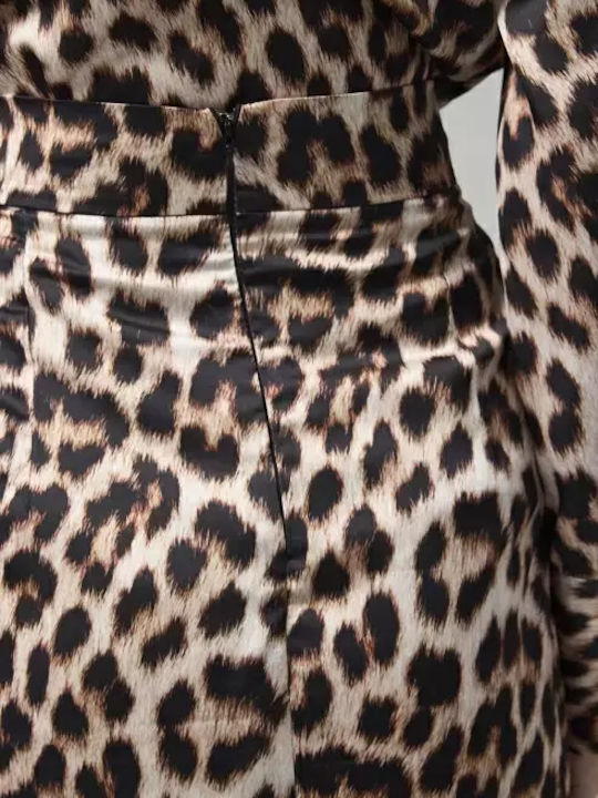 Ψηλόμεση Midi Φούστα Φάκελος Λεοπάρ Animal Print