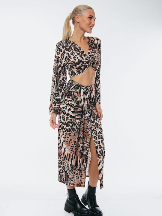 Set mit Hoch tailliert Maxi Rock Leopard Black