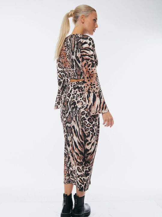Set mit Hoch tailliert Maxi Rock Leopard Black
