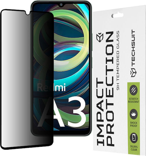 Techsuit Vollkleber Privatsphäre Vollflächig gehärtetes Glas Schwarz (Xiaomi Redmi A3)