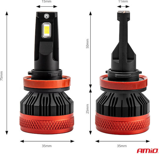 AMiO Autolampen X3 H11 H9 H16 H8 Canbus LED 6500K Kaltes Weiß 16V 90W Menge