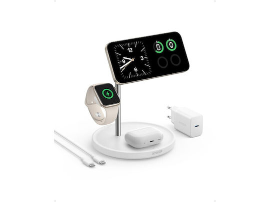 Anker Φορτιστής Magsafe 15W Power Delivery Λευκός (MagGo 3 in 1 B25M3321)