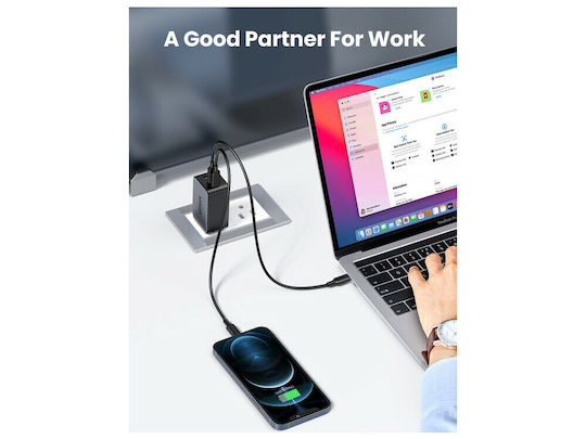 Ugreen Încărcător Fără Cablu GaN cu Port USB-A și 2 Porturi USB-C 65W Quick Charge 4.0 Gri (CD244)