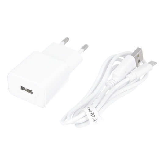 Maxlife Φορτιστής με Θύρα USB-A και Καλώδιο USB-C Λευκός (MXTC-01)