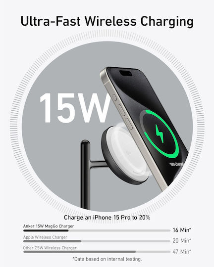Anker Φορτιστής Magsafe 15W Power Delivery Μαύρος (MagGo Stand 3-in-1)