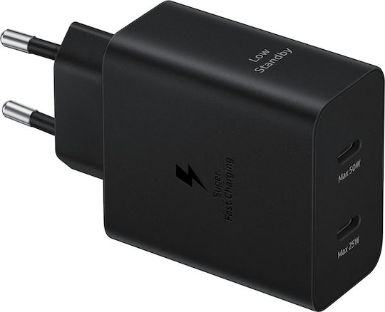 Samsung Charger with 2 USB-C Ports and Cable USB-C - USB-C 50W Power Delivery Blacks (EP-T5020X)