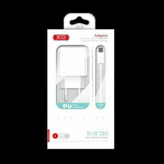 XO Charger Without Cable with USB-C Port 18W Power Delivery Whites (L40)