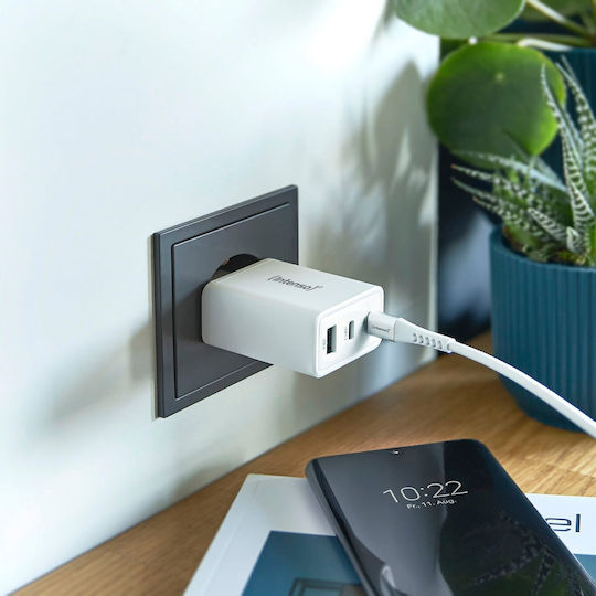 Intenso Wireless Charger GaN With USB-A Port And 2 USB-C Ports 65W White