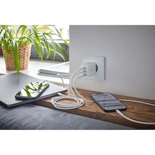 Intenso Wireless Charger GaN With USB-A Port And 2 USB-C Ports 65W White