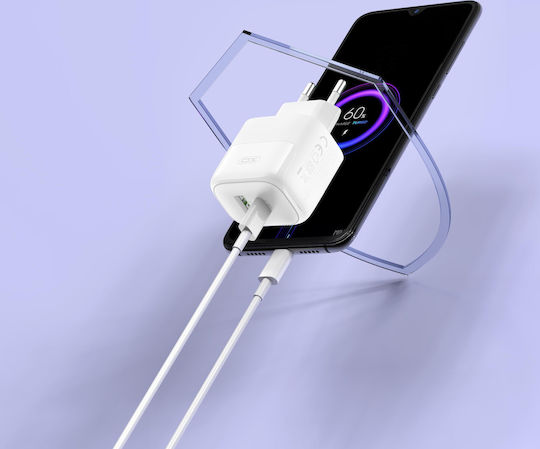 XO Charger Without Cable with USB-A Port and USB-C Port 20W Power Delivery Whites (L137)