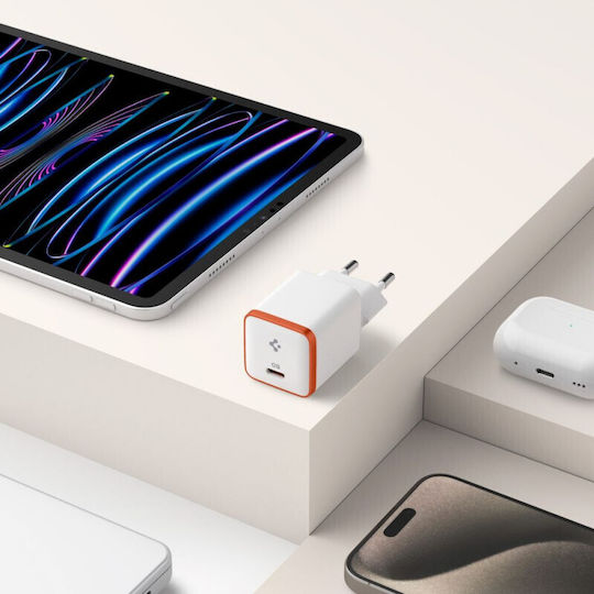 Spigen Kabeloser Handyladegerät mit USB-C Anschluss 30W Schnellladetechnologie Weiß (ArcStation Essential)