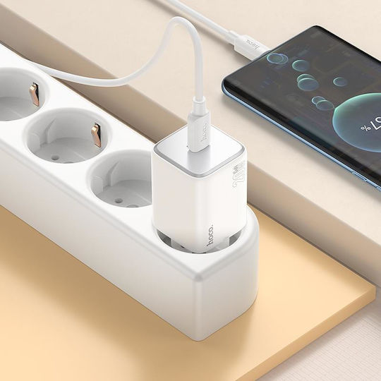 Hoco Ladegerät ohne Kabel mit USB-C Anschluss 20W Stromlieferung / Schnellaufladung 3.0 Weißs (N40 Mighty)