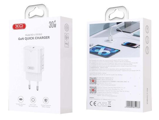 XO Φορτιστής Χωρίς Καλώδιο με Θύρα USB-C 30W Power Delivery Λευκός (L131)