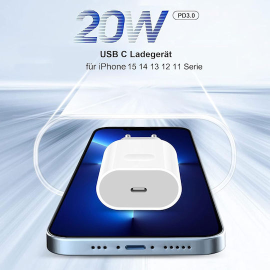Andowl Φορτιστής Χωρίς Καλώδιο με Θύρα USB-C 20W Power Delivery / Quick Charge 3.0 Λευκός (Q-CD012 US)