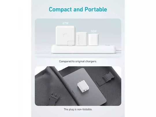 Anker Ladegerät ohne Kabel mit USB-A Anschluss und USB-C Anschluss 20W Weißs (312)