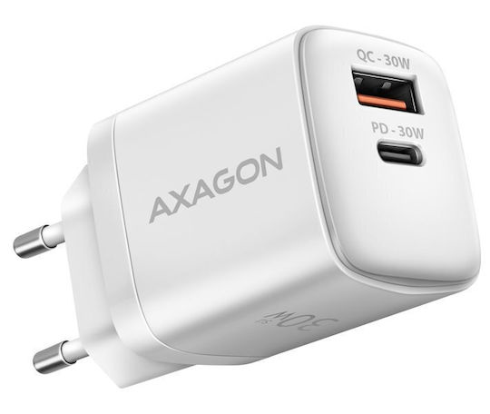 Axagon Charger Without Cable 30W Power Delivery / Quick Charge 3.0 Whites (AZAXNLSACUPQ30W)