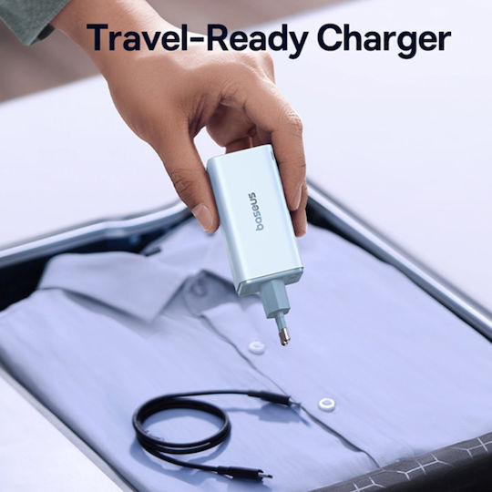 Baseus Ladegerät GaN mit 2 USB-A Anschlüsse und 2 USB-C Anschlüsse und Kabel USB-C - USB-C 100W Blau (Wall Charger Gan6 Pro)