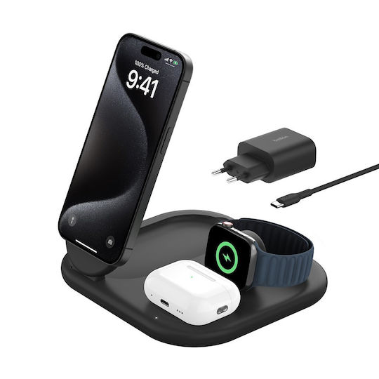 Belkin Безжично зарядно Qi2 15W Черен (BoostCharge 3-in-1 Magnetic Foldable Qi2)