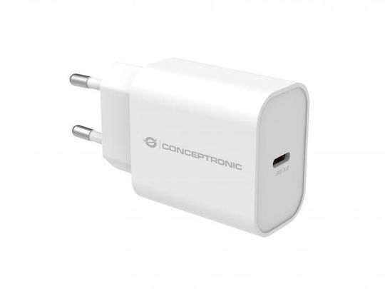 Conceptronic Ladegerät ohne Kabel mit USB-C Anschluss 20W Stromlieferung Weißs (ALTHEA07W)