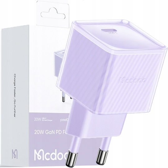 Mcdodo Зарядно Устройство Без Кабел GaN с USB-C Изходен Порт 20W Power Delivery Лилаво CH-3773