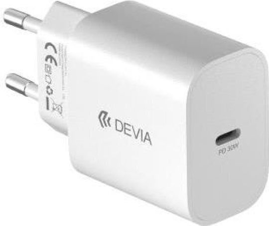 Devia Φορτιστής Χωρίς Καλώδιο GaN 30W Power Delivery Λευκός (RCE-3005CL)