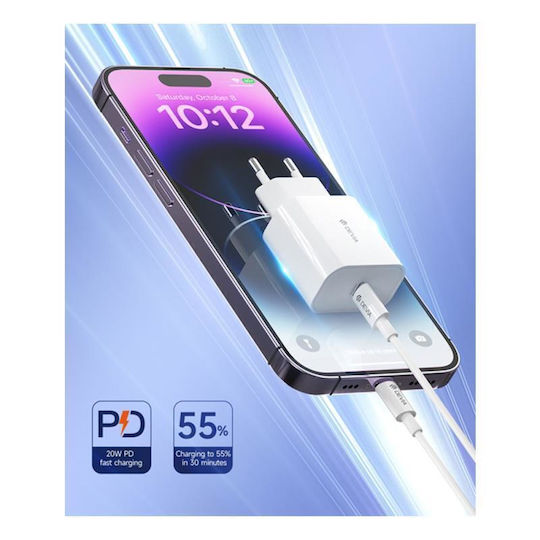 Devia Φορτιστής Χωρίς Καλώδιο με Θύρα USB-C 20W Power Delivery Λευκός (Rlc-318b V2)