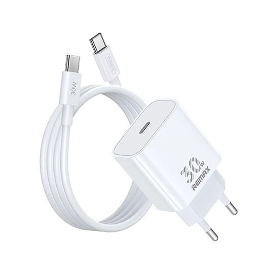 Remax Charger GaN with USB-C Port and Cable USB-C 30W Whites