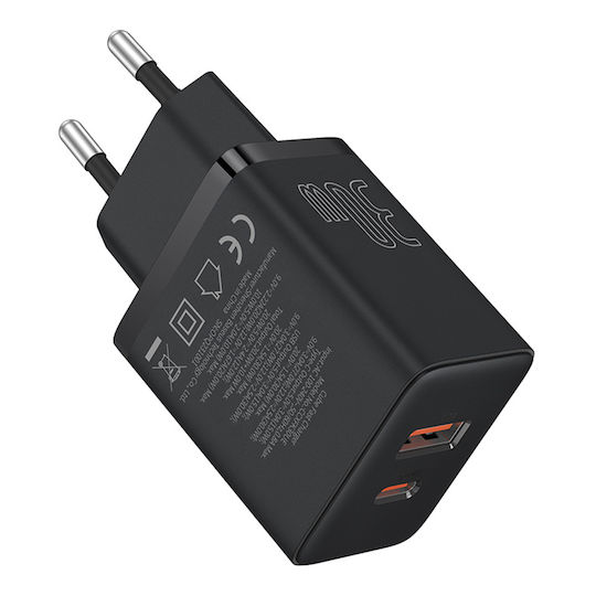 Baseus Charger Without Cable with USB-A Port and USB-C Port 30W Power Delivery Blacks (Cube)