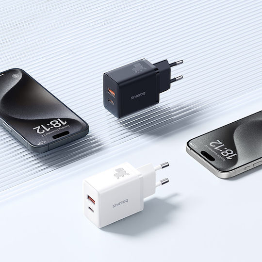 Baseus Charger Without Cable with USB-A Port and USB-C Port 30W Power Delivery Blacks (Cube)