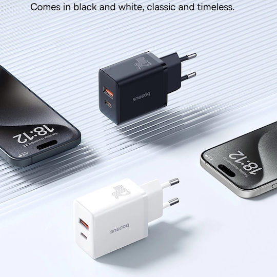 Baseus Ladegerät ohne Kabel GaN mit USB-A Anschluss und USB-C Anschluss 20W Stromlieferung Schwarzs (Cube)