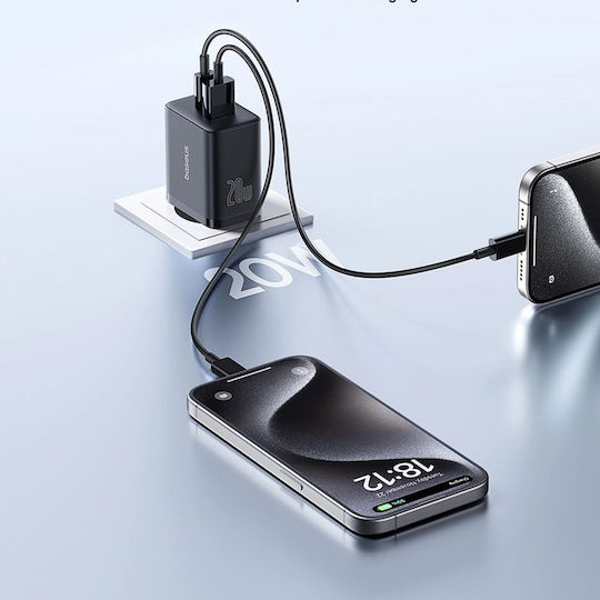 Baseus Ladegerät ohne Kabel mit USB-A Anschluss und USB-C Anschluss 20W Stromlieferung Weißs (Cube)