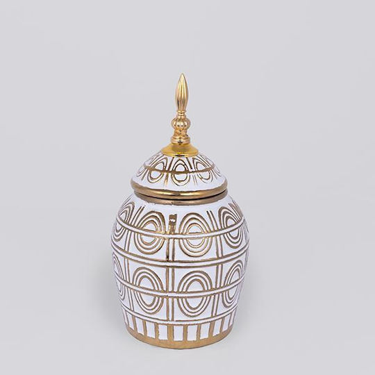 Estheti Home Ceramic Metal Vase White/Gold Φ15x28cm 752-20351