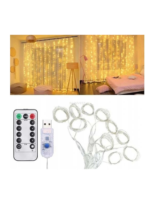 300 Λαμπάκια LED 3μ. x 300εκ. Θερμό Λευκό τύπου Κουρτίνα