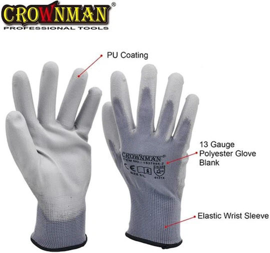 Crownman Arbeitshandschuhe Gray Polyurethan 1Stück