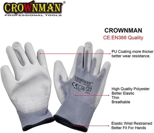 Crownman Arbeitshandschuhe Gray Polyurethan 1Stück