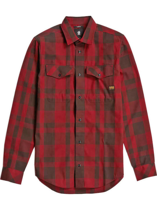 Marine Long Sleeve Slim Fit Checked Shirt Dry Red