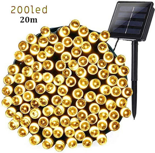 200 Λαμπάκια LED 20μ. Θερμό Λευκό Ηλιακά σε Σειρά