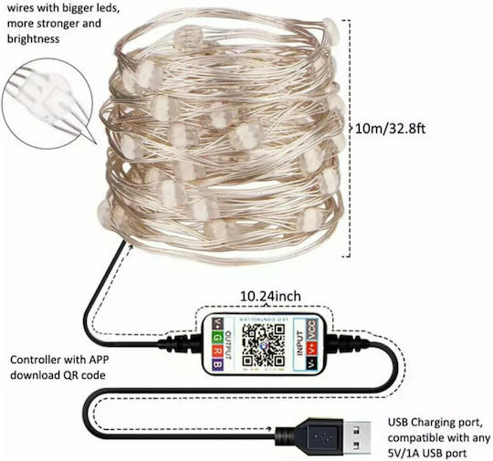 100 Lights LED 10m. Multicolor USB in String 1pcs