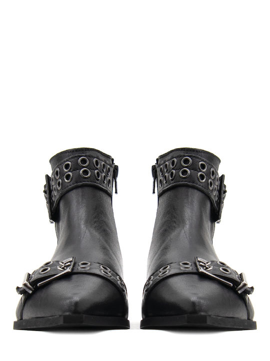 Leder Stiefeletten Damen Schwarz
