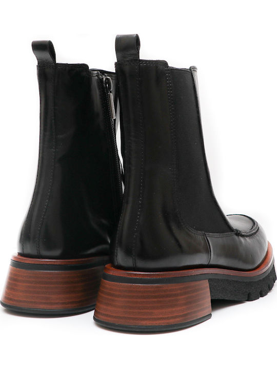 Leder Stiefeletten Damen Schwarz