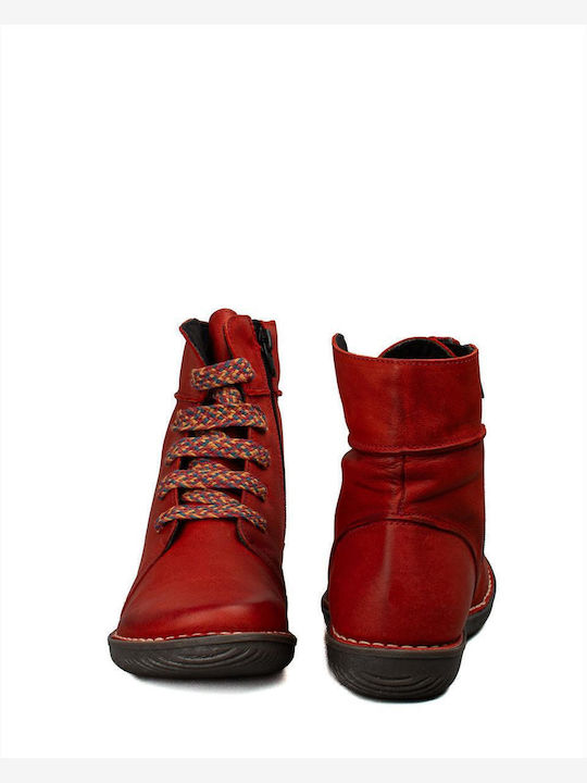 Leather Women's Ankle Boots Red