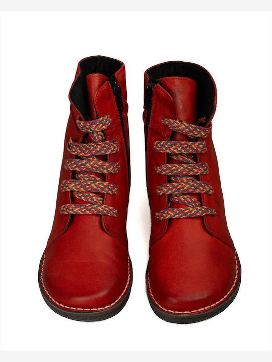 Leather Women's Ankle Boots Red