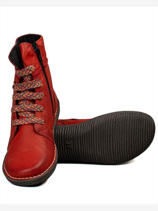 Leather Women's Ankle Boots Red