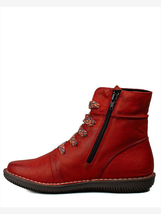 Leather Women's Ankle Boots Red