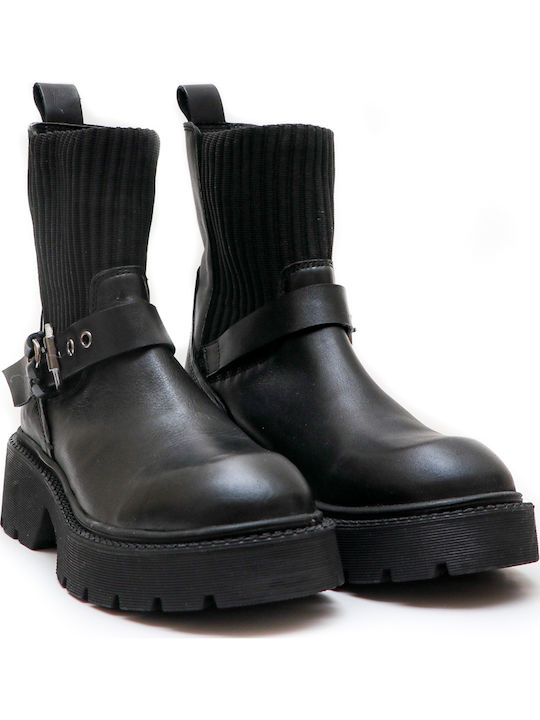 Leder Stiefeletten Damen Schwarz