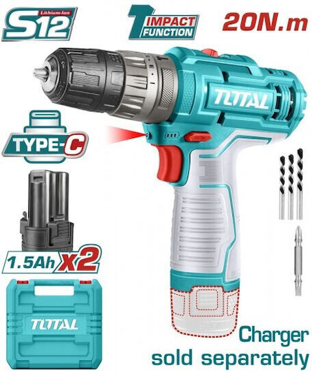Total TIDLI12202 Percussive Battery Drill Driver 12V 2x1.5Ah