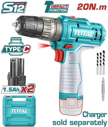 Total Schlagbohrmaschinen Bohrschrauber Batterie 12V 2x1.5Ah